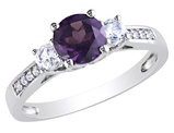 1.35 Carat (ctw) Lab-Created Alexandrite & Created White Sapphire Three-Stone Ring in 10K White Gold with Diamonds 